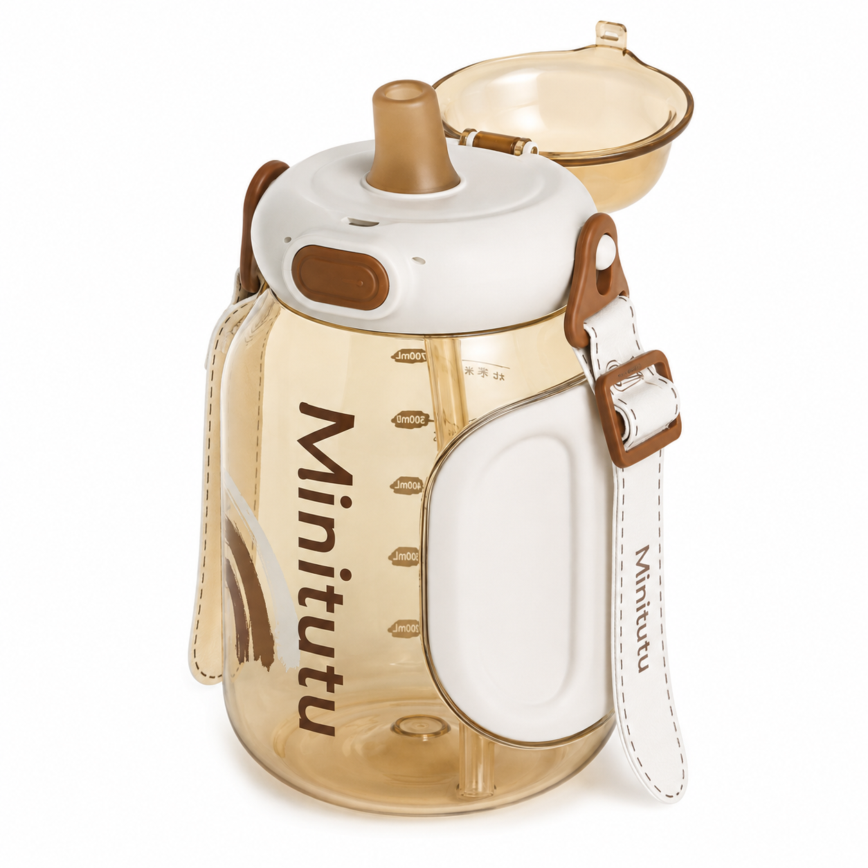 Minitutu Sports Water Bottle with Straw 700ml | PPSU BPA-Free Kids’ Bottle for 12+ Months | Brown CB724